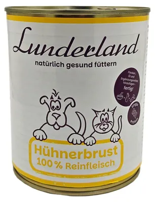 Produktbild von Lunderland Hühnerbrust 800g Reinfleisch Hundefutter Nassfutter 100 % Hühnerfleisch für Hunde und Katzen