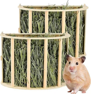 Productafbeelding van Hooihouder set van 2 - 25 x 13 x 18,8 cm - Hout - Veilig en duurzaam voor knaagdieren