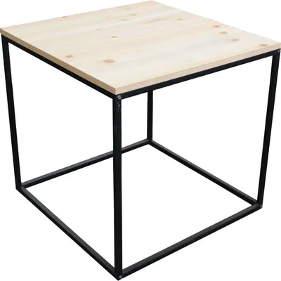 Produktbild von Spetebo Metall-Holz Beistelltisch, 45x45x42,5 cm, schwarz/natur, Würfelform, stabil, für Innen