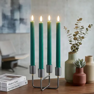 Produktbild von LED Stabkerzen dunkelgrün 4 Stk mit Timer Fernbedienung batteriebetrieben 153255