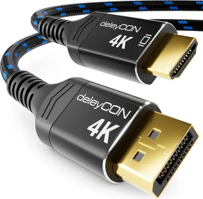 Produktbild von deleyCON 5m 4K DisplayPort auf HDMI Kabel (für HDMI Monitor, TV, Beamer) - 1080P@60Hz / 4K@30Hz - Aluminium-Stecker + Nylonkabel