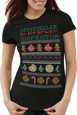 Produktbild von style3 Plätzchen Inspektor Ugly Sweater Damen T-Shirt weihnachtsmarkt pfefferkuchen x-mas pulli, Größe:XL