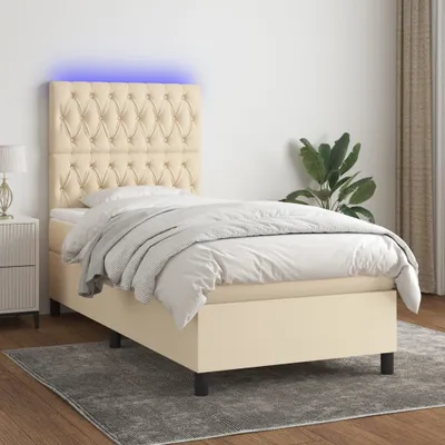 Produktbild von vidaXL Boxspringbett mit Matratze & LED Creme 80x200 cm Stoff -  Betten & Bettgestelle