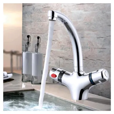 Produktbild von Thermostatarmatur für Waschtisch und Badewanne, Mischbatterie für Waschbecken, Messing, Chrom