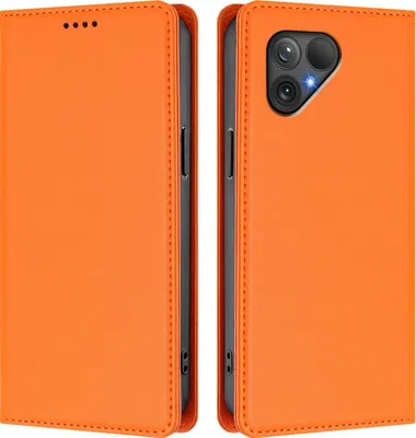 Image de Étui en cuir pour Fairphone 5, étui à rabat magnétique en cuirPolyuréthaneavec support, orange