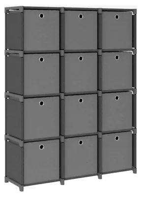 Produktbild von Würfelregal mit 12 Fächern und Boxen, Standregal in Grau, 103x30x141cm