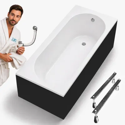 Zdjęcie produktu dla WANNA prostokątna KRONOS OVAL 170x75 biała z czarną mat obudową syfon nogi