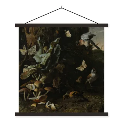 Produktbild von MuchoWow® Textilposter Tiere und Pflanzen - Gemälde von Melchior d'Hondecoeter 60x60 cm mit schwarzem Rahmen - Posteraufhänger