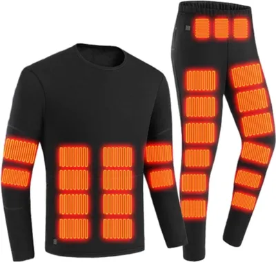 Produktbild von ASKSA Beheizte beheizbare Unterwaesche Set Herren Damen, USB-Aufladung 52 Zonen intelligent beheizbar Oberteile und Hosen, 3 Gang Temperaturregelung Thermounterwaesche Set,Schwarz,M