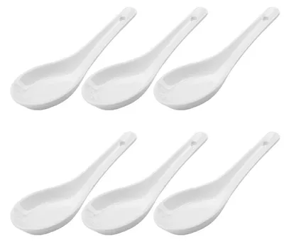 Keramik-Suppenlöffel, 6 Stück, Porzellan, Weiß, 13 cm