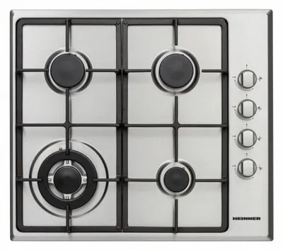 Produktbild von Heinner HBH‑V4IWFSCIX Einbau-Gas-Kochfeld 58 cm, 4 Gasbrenner, Wok, Gusseisen, Edelstahl