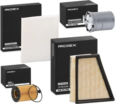 Produktbild von RIDEX Filterset Inspektionspaket Filtersatz für VW POLO (9N) für SKODA Fabia II Schrägheck (542) Fabia II Combi (545) für SEAT Ibiza III Schrägheck