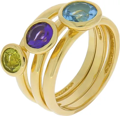 Produktbild von Zeeme Gemstones Ring-Set Silber 925 vergoldet mit Blautopas (beh.) Peridot Amethyst