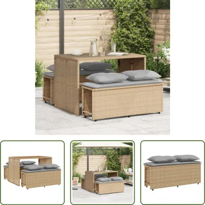 Produktbild von The Living Store 3-tlg. Garten-Essgruppe mit Kissen Beige Poly Rattan