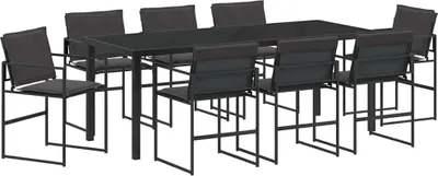 Image de vidaXL Ensemble de jardin 9 pcs noir 200 x 80 x 73 cm