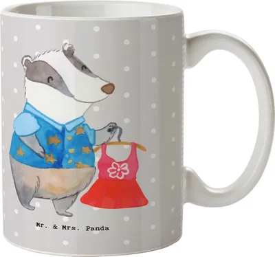 Produktbild von Mr. & Mrs. Panda Becher Modedesignerin Herz - Grau Pastell - Geschenk, Shopping, Kaffeetasse, Teetasse, Trinkbecher, Bedruckte Tasse, Shoppen, Teebecher