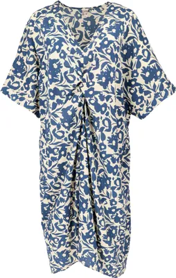 Produktbild von Lockeres Oversize Kaftankleid, Plus Size Kleid - Weiß/blau, Damen, Baumwolle, Größe: L/XL