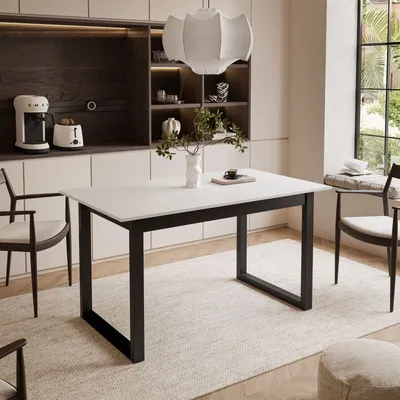 Produktbild von ARTON II ausziehbarer Tisch 140 cm Weiß, Schwarzmetall U-Beine