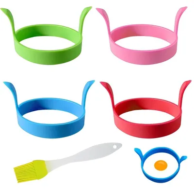 Produktbild von Spiegeleiformen Silikon Rund Antihaft 6er Set mit Ölbürste Ø 8 cm
