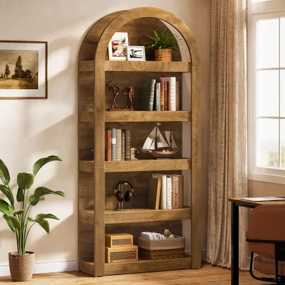 Produktbild von Tribesigns 5-stöckiges gewölbtes Bücherregal, 180cm hoch, Bücherregal im Landhausstil, gewölbte Regale, schmale Holzregale für Wohnzimmer, Home Office