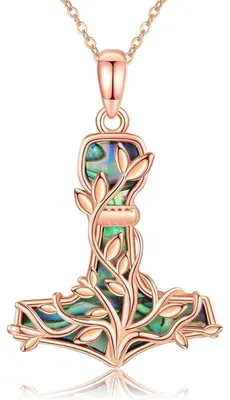 Productafbeelding van Halsketting met Thor's hamer Mjolnir, boom van het leven, Viking-hanger, sterling zilver, voor dames, 36x24mm