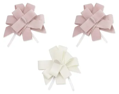 Produktbild von 3 Ziehschleifen Samt rosa + weiß 9 cm für die Taufe - Einheitsgröße