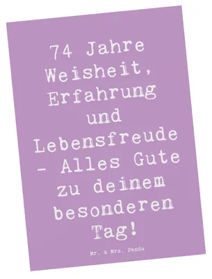 Produktbild von Mr. & Mrs. Panda Postkarte Spruch 74. Geburtstag - Lavendeltraum - Geschenk, einzelkarte, Happy Birthday, Geburtstagsgeschenk, Glückwunsch, Fotokarte, 74 Jahre, Feiern