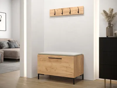 Immagine prodotto di Mobile da ingresso con pannelli imbottiti ANDORA 7 - rovere dorato / beige