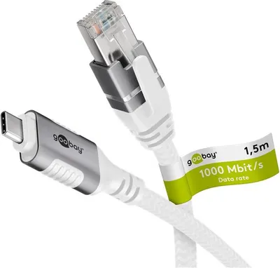 Produktbild von 50x Goobay 74166 Ethernet-Kabel, USB-C™ 3.1 auf RJ45, 1,5 m, weiß – verbindet Router, Modem oder Netzwerk-Switch mit dem USB-C™-Anschluss von Laptop, Tablet oder Smartphone