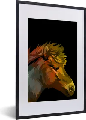 Produktbild von MuchoWow® MuchoWow® Gerahmtes Poster Pferd - Rot - Schwarz - Mädchen - Kinder - Mädchen 40x60 cm - Poster mit zchwarzem Bilderrahmen - Poster in Rahmen