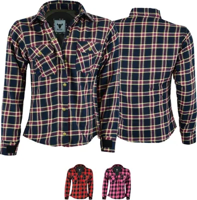 Produktbild von Damen Motorradhemd Lumberjack Holzfäller Hemd mit Protektoren, Farbe:Weinrot, Größe:40/L