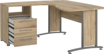 Produktbild von Schreibtisch Estong, Mehrzweckschreibtisch, Bürotisch für PC, Eckschreibtisch, 159x150 h75 cm, Grau und Eiche