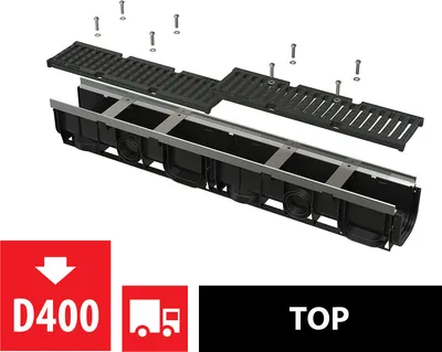Obrázok produktu pre alcadrain ENTWÄSSERUNGSRINNE 100 MM MIT METALLRAHMEN, GUSSROST