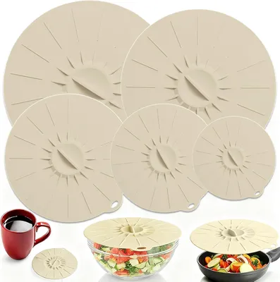 Produktbild von Silikon Deckel 5 Größen, 5 Stück, wiederverwendbar, cremefarben, für Schüssel