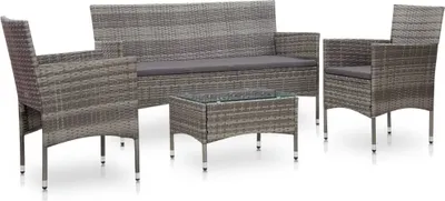 Produktbild von 4-tlg. Garten-Lounge-Set mit Auflagen Poly Rattan Grau