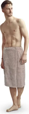 Zdjęcie produktu dla Męski kilt do sauny „Puszysty”  Brązowy  – 60 x 145 cm, rozmiar uniwersalny – ręcznik do sauny z gumką i zapięciem na guzik – ręcznik do sauny sięgający do kolan