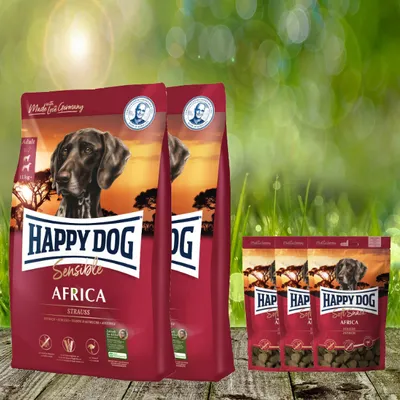 Produktbild von 25 kg Happy Dog Supreme Africa 2 x 12,5 kg + 3 x 100 g Happy Dog Soft Snack Africa geschenkt