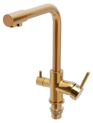 Produktbild von Küchenarmatur - 3-Wege Wasserhahn - Duale Brause - 360° schwenkbarer Auslauf - 90° Hebelgriffe - Mischbatterie Warm/Kalt - Gold