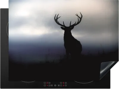 Produktbild von KitchenYeah© Herdabdeckplatte Hirsch - Scherenschnitt - Nebel , 71x52cm, Küche Deko, Glaskeramikkochfeld Herdabdeckung, Abdeckplatte fùr Kochfeld