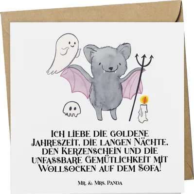 Produktbild von Mr. & Mrs. Panda Klappkarte Herbstgemütlichkeit Halloween - Weiß - Geschenk, Grußkarte, anlasskarte, besondere Anlässe, Gruselparty, Geschenke, faltkarte, doppelkarte