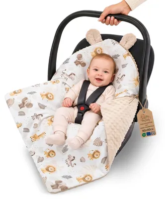 Zdjęcie produktu dla Kocyk niemowlęcy minky całoroczny do fotelika 90x90 cm zwierzęta safari