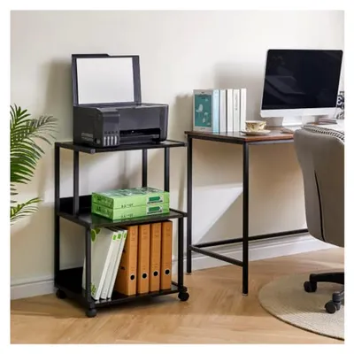 Produktbild von Druckerständer mit Regal, 3-stufiger Druckertisch mit Rollen für Zuhause und Büro