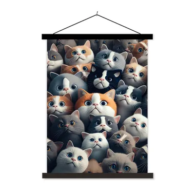 Produktbild von MuchoWow® Textilposter Katze - Tiere - Katze - Grau - Muster - Kind 60x80 cm mit schwarzem Rahmen - Plakathalter