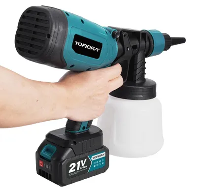 Produktbild von Elektrische Farbspritzpistole - Kabellose 21V Lackierpistole - 1000 ml Tank - Kupfermotor 66000 U/min - Fördermenge 500 ml/min - Mit 2 Akkus