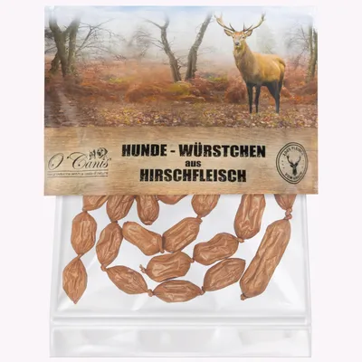 Produktbild von 100 g O Canis Premium Hundewürstchen aus Hirschfleisch