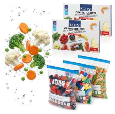 Imagen del producto de Bolsas de congelación con cierre hermético, de 1 litro, 30 unidades, reutilizables