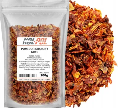 Zdjęcie produktu dla POMIDORY SUSZONE PŁATKI 100g Aromatyczne pomidor grys wysoka jakość Kol-Pol