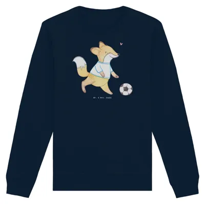 Produktbild von Mr. & Mrs. Panda Baumwoll Pullover Fuchs Fußball spielen Größe XXL - French Navy - Geschenk, Fußballverein, Sweater, Turnier, Fußballmannschaft, Fußballtraining, Rundhals