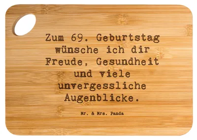 Produktbild von Mr. & Mrs. Panda Holzbrett Spruch 69. Geburtstag Freude und Gesundheit - Transparent - Geschenk, Menschen, jausenbrett, Jubilar, Erinnerungen, Alter, Träume, Brett, Glück