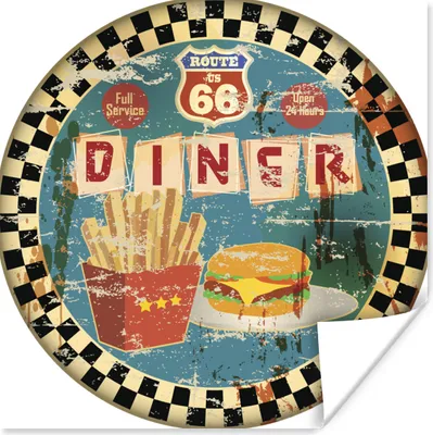 Produktbild von MuchoWow® Poster Lebensmittel - Vintage - Amerika - Zeichnung 75x75 cm - Wand Dekoration
